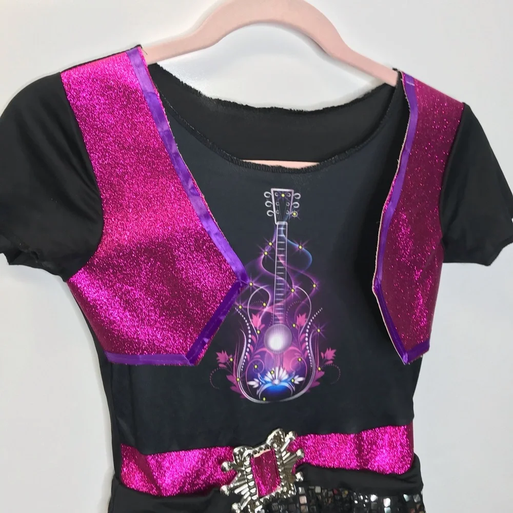 Rocker Girl dance costume dress black purple pink ruffles size small kids